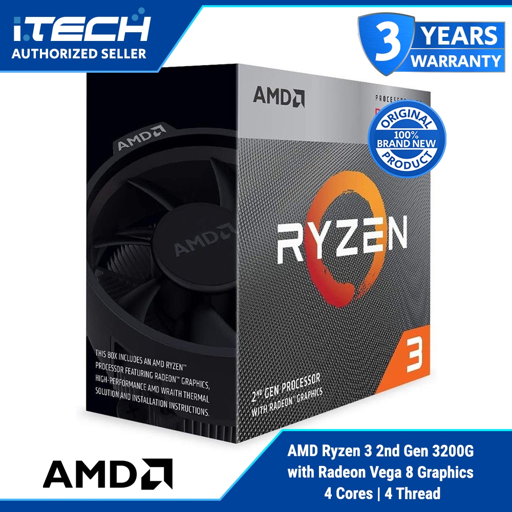 AMD Ryzen 3 2nd Gen 3200G with Radeon Vega 8 Graphics, 4 Cores, 4 ...