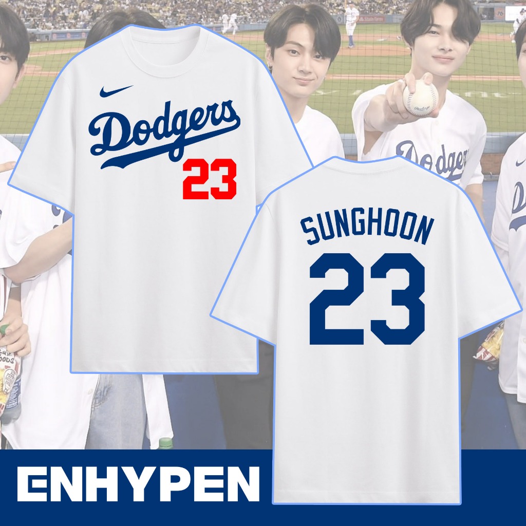 OLDSKUL ENHYPEN korean boyband jersey dodgers white tshirt trendy shirt