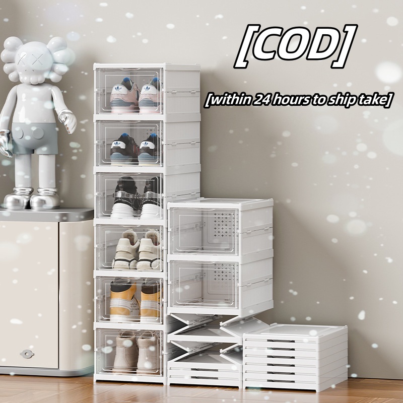 Foldable Shoe Box Rack Plastic Foldable Stackable Organizer Stockable ...