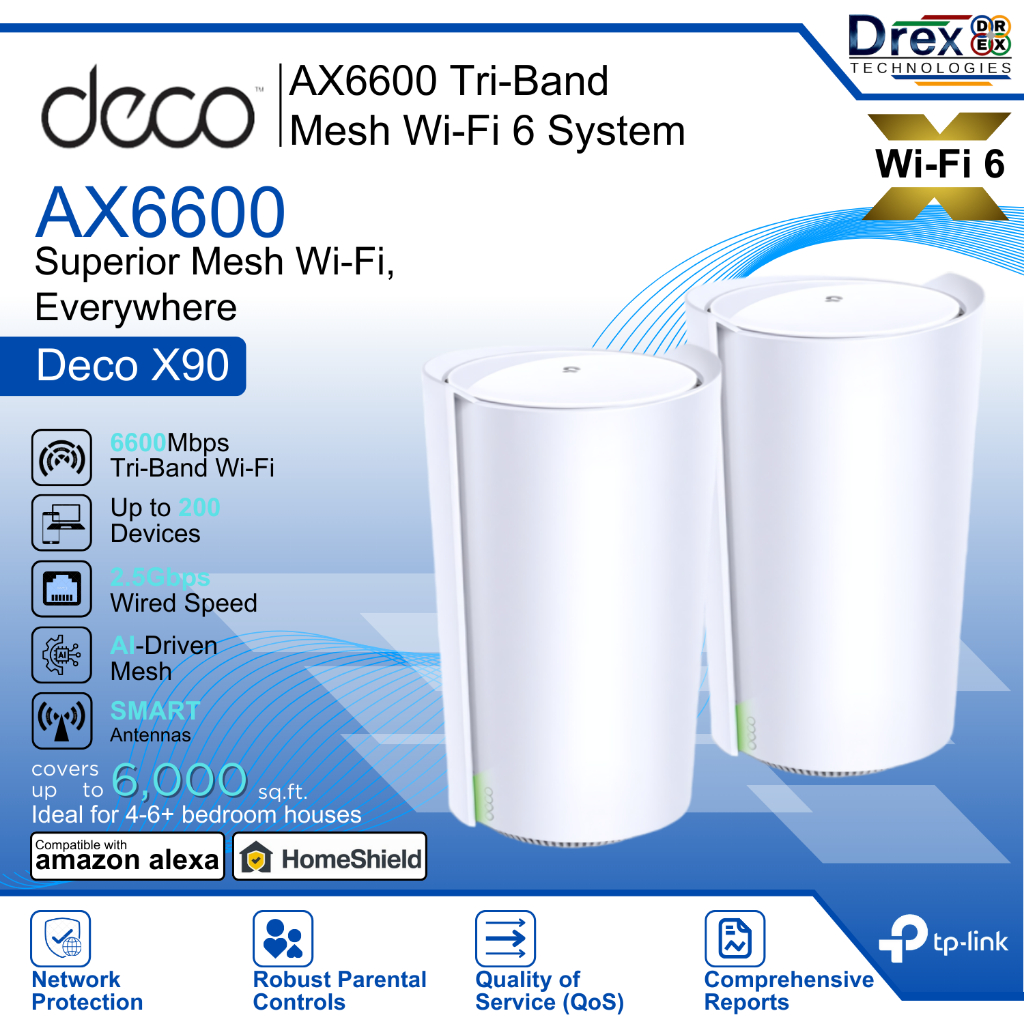 DECOX90-1PK DECO AX6600 MESH ROUTER 1PK WIFI6 TP-LINK DECO X90(1-PACK)
