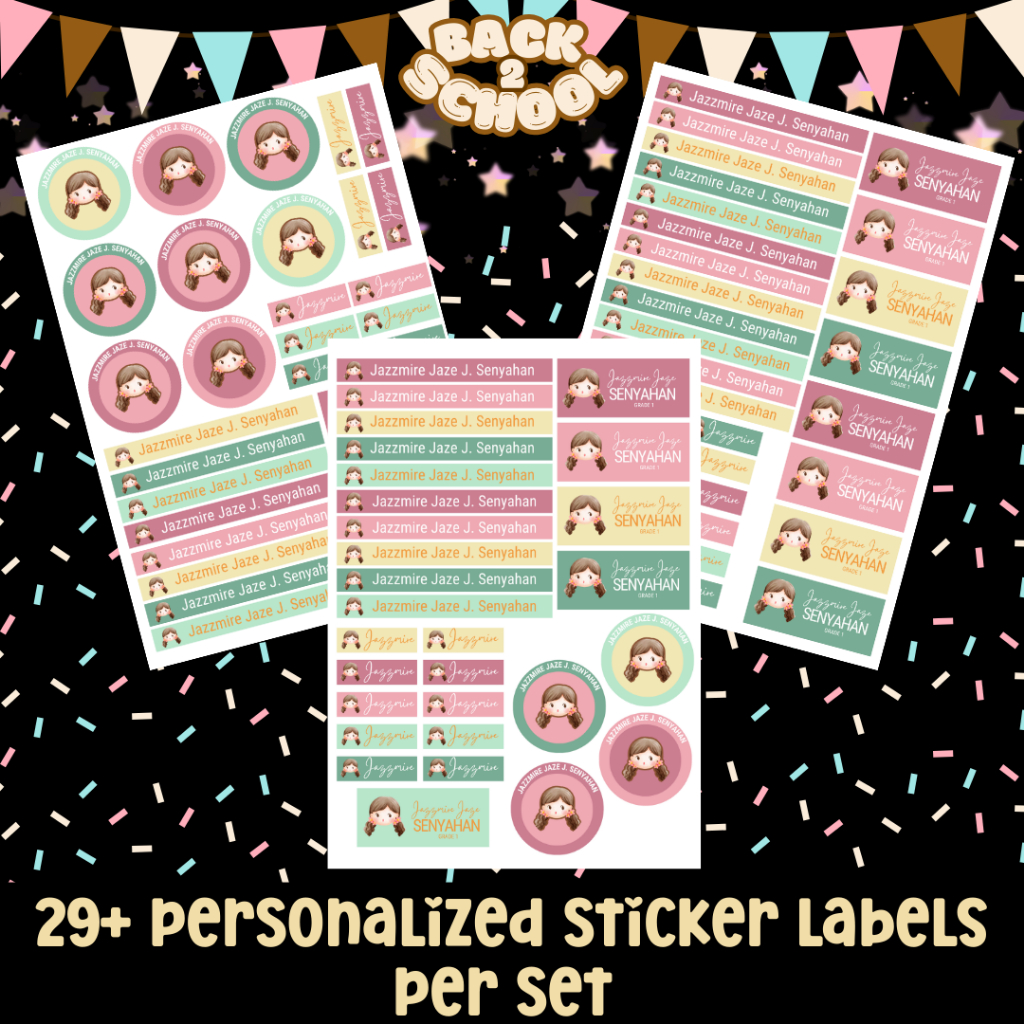Personalized name label stickers 29 colorful labels customizable