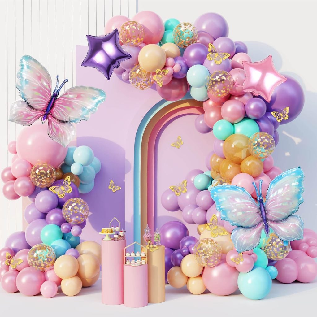 Butterfly Balloon Garland Arch Kit Pastel Pink and Purple Balloons with ...