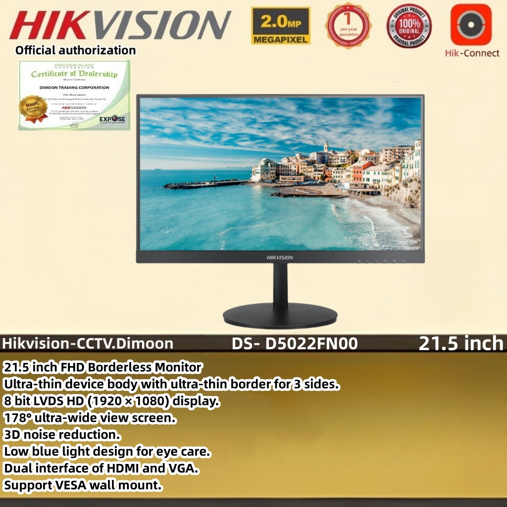 Hikvision 21.5 inch FHD Borderless Monitor Dual interface of HDMI and ...