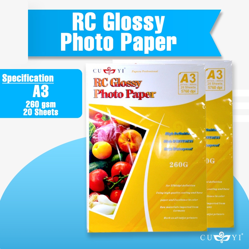 CUYI RC Glossy Photo Paper 260gsm A3 Size With Back Print Photo Paper ...