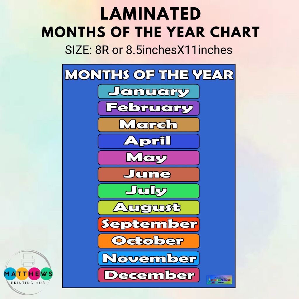 Laminated Months of The Year 8r or (8.5" x 11") | Shopee Malaysia