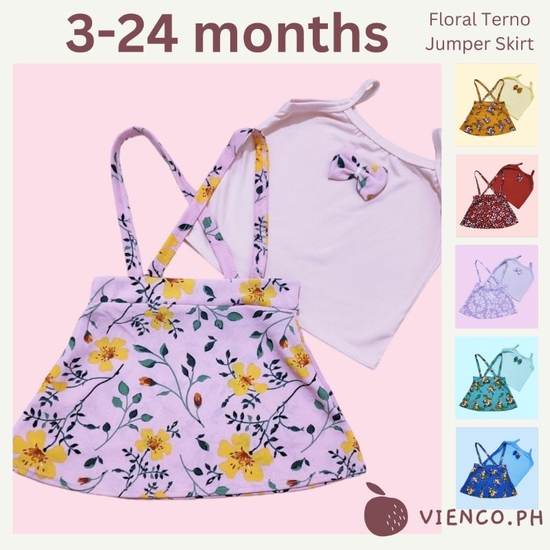 3 24 months Floral Terno Jumper Skirt and Spaghetti top for baby girl OOTD Terno Pambahay Shopee Malaysia