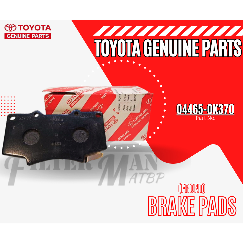 TOYOTA PARTS FRONT BRAKE PADS 044650K370 FOR TOYOTA FORTUNER / HILUX