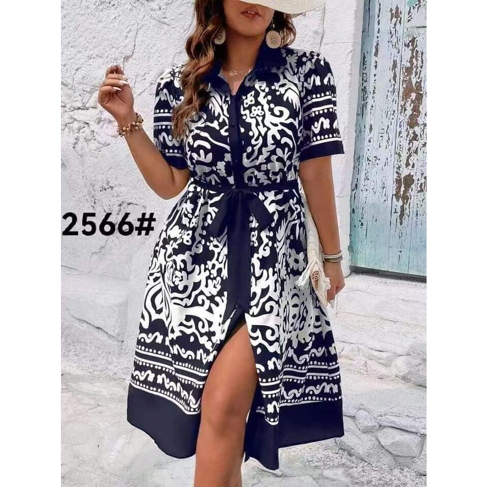 All-Over Print Women’s Stacked Hem Dress With Short Sleeve（Plus Size） main image 1