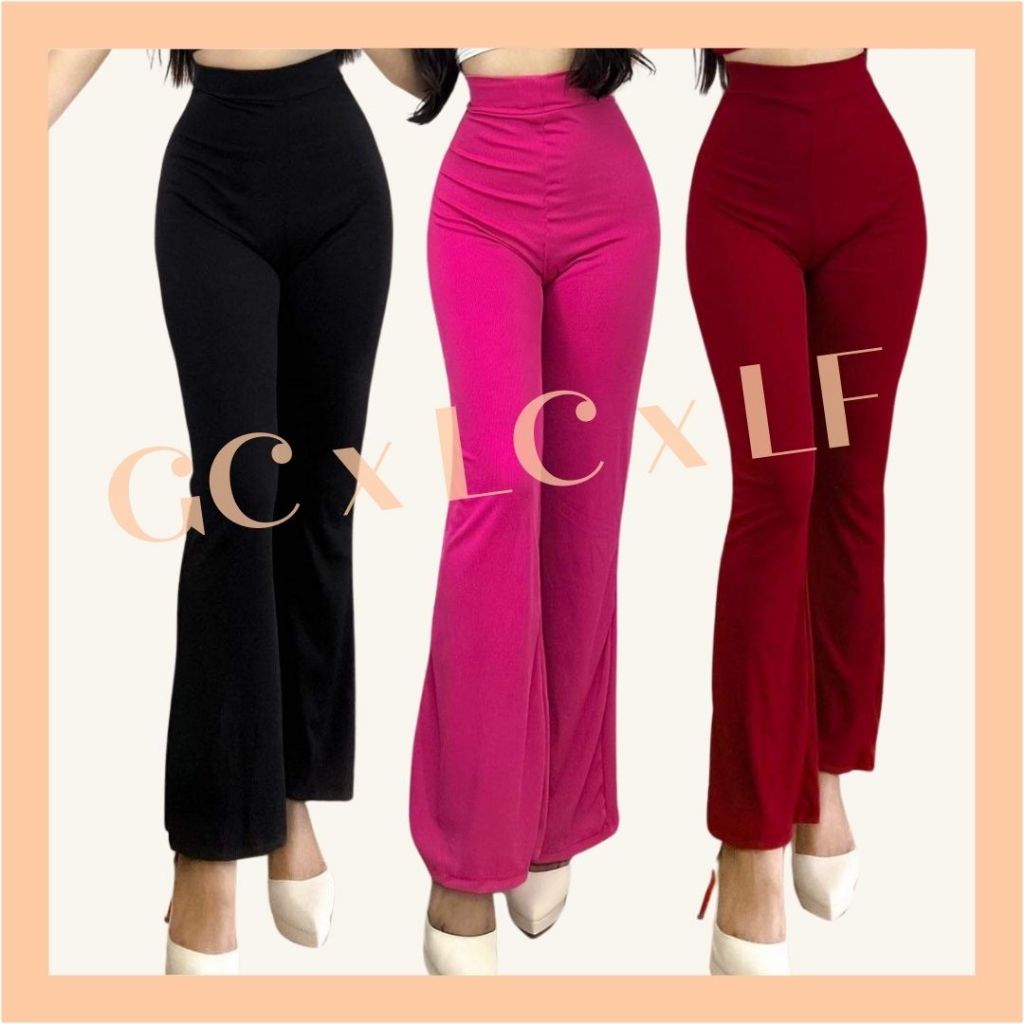 FLARE KNITTED Plain High Waist PANTS ONLY Full Length (XS up to Medium ...