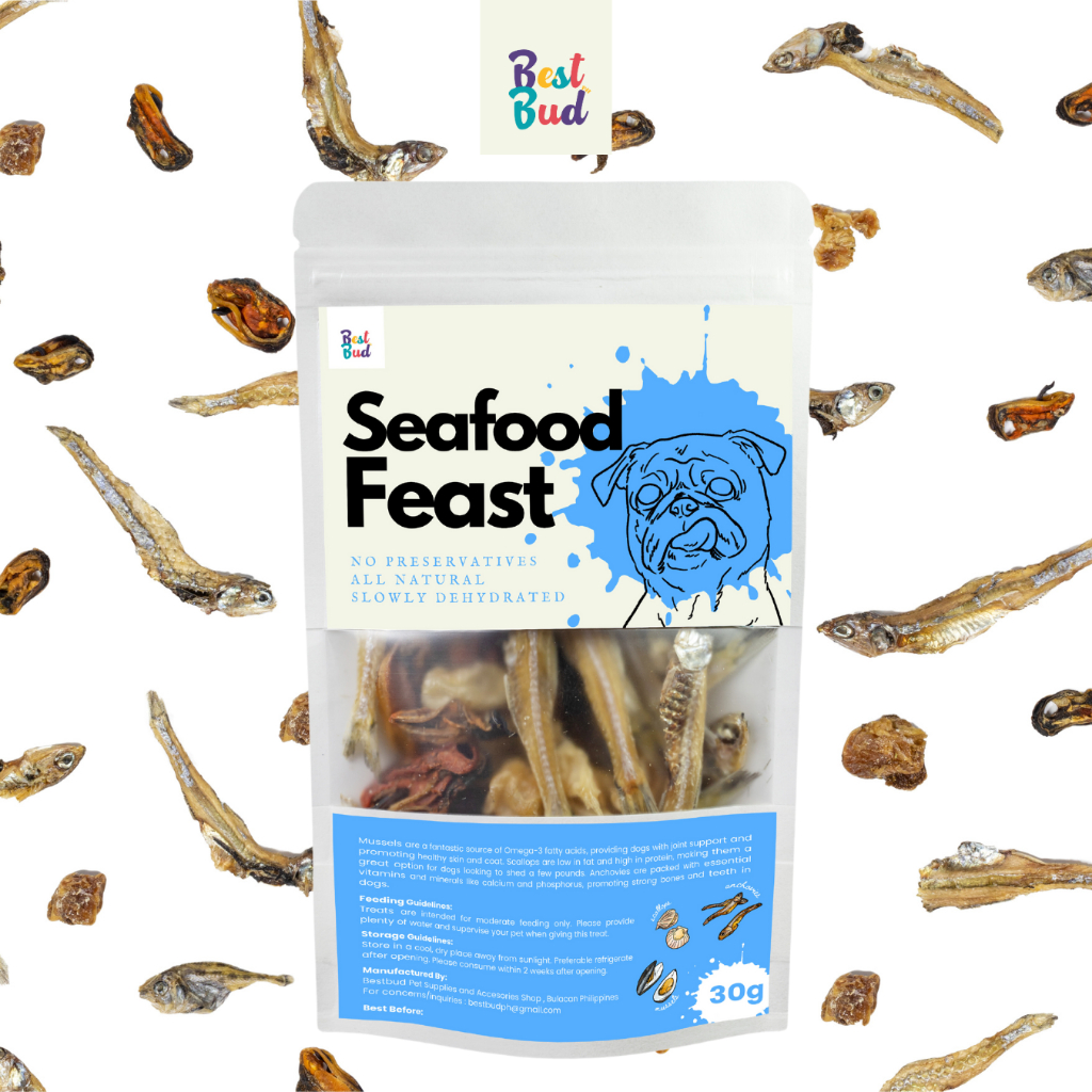 Bestbud Seafood Feast Dehydrated Mussels, Anchovies and Scallops Treats for Dogs and Cats 30g