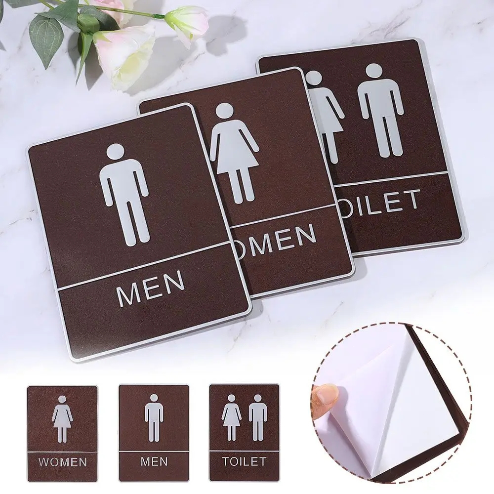 Modern Acrylic Bathroom Sign – Self-Adhesive Men/Women Toilet Door Symbol For Restroom, Washroom, WC (Silver, 12 Cm)