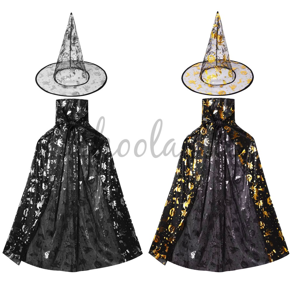 Black Cloak Kids Halloween Hooded Cape | Black Satin Superhero Witch Vampire Cloak Costume For Fancy Dress (80cm & 120cm Lengths) Party Costume Accessory