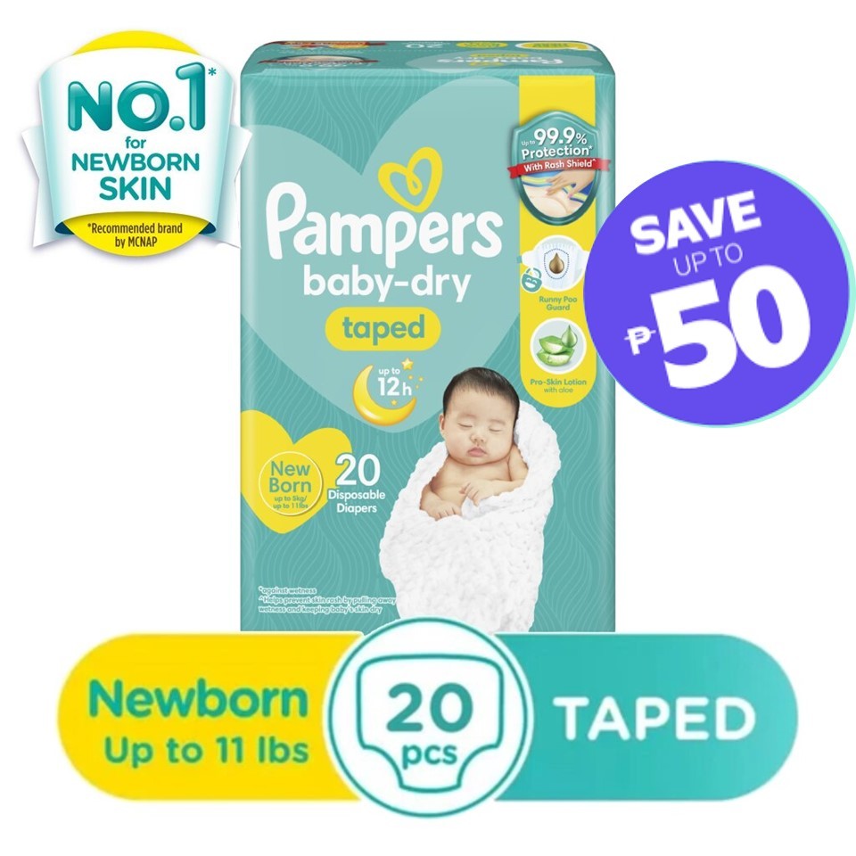 PAMPERS Newborn Baby Dry Taped Diaper 20s New Born Economy Disposable ...