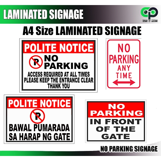 No Parking Laminated Signage A4 size for gate front door school sign ...