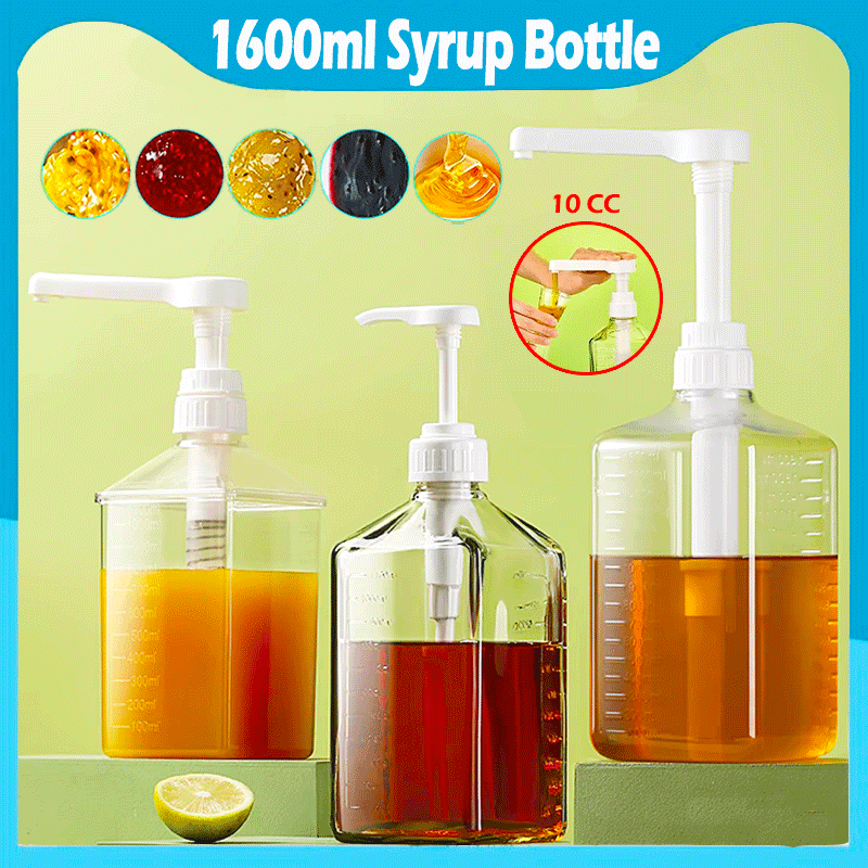 1600ML Syrup Press Bottle With Hydraulic Pump Nozzle Kitchen Fructose ...