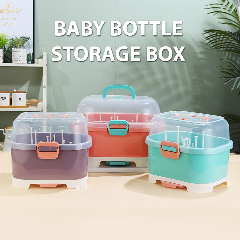 MultiPurpose Baby Bottle Storage Box Bottle Rack with Cover & Handle