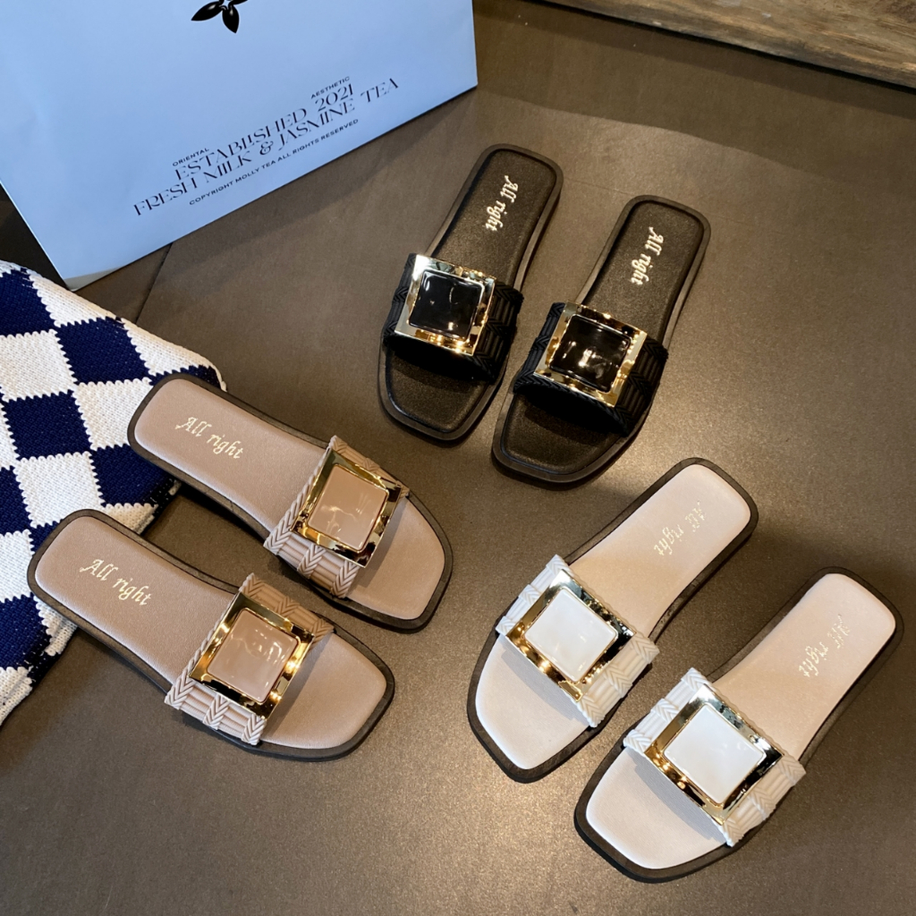 Trendy Belt Like Strap Women Shoes Casual Summer Slide Slippers Flat Sandals for Women Shopee