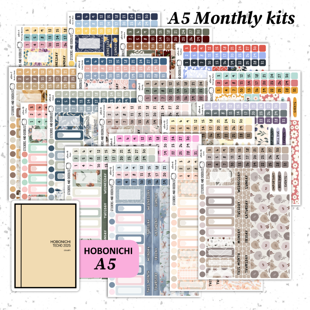 Hobonichi A5 Cousin Monthly Sticker New Designs Individual Sheets by ...