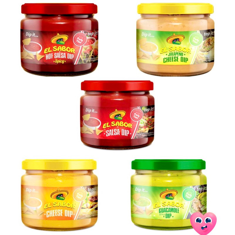 El Sabor Jalapeño Cheese, Cheddar Cheese, Hot Salsa, Salsa, Guacamole