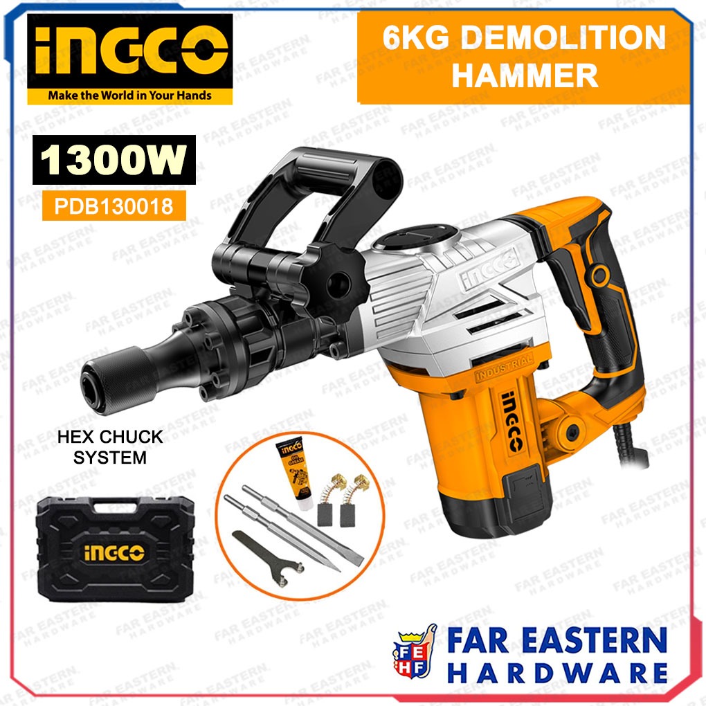 INGCO Demolition Hammer HEX Shank Jackhammer 1300W PDB130018 6KG w
