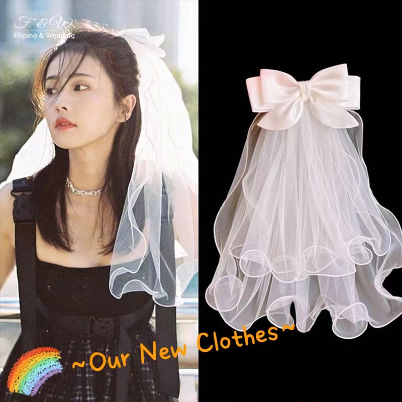 2024 New Wedding Veil Bow Short Tulle Bridal Headwear For Woman Simple 