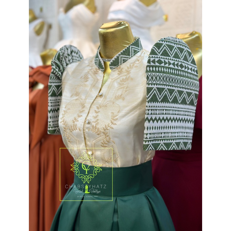 Modern Filipiniana emerald green Ethnic inabel Imelda Sleeves Top and ...