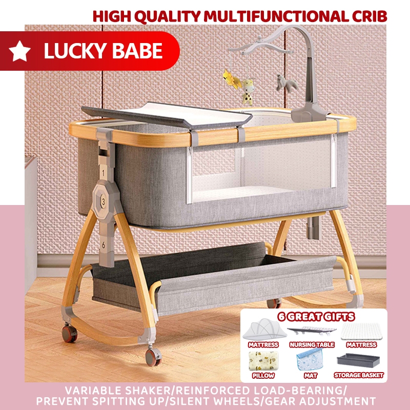 Highquality crib, foldable portable cradle bed, multifunctional convertible large bed crib