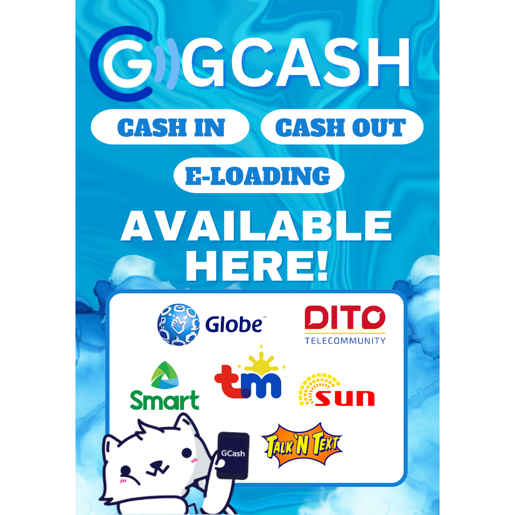 Laminated Gcash Cash In  Out  E-load Print Scan Signage 