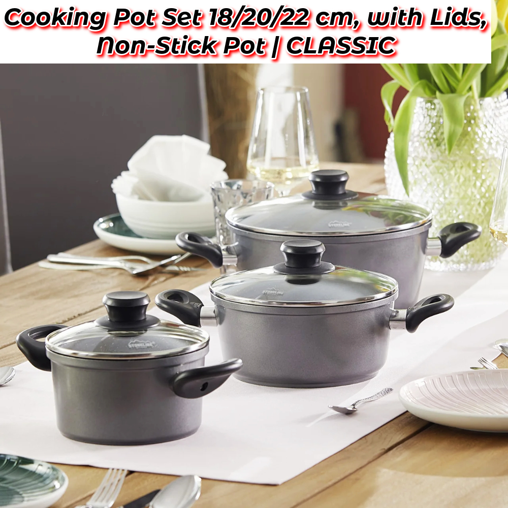 Cooking Pot Set 18/20/22 cm, with Lids, Non-Stick Pot | CLASSIC ...