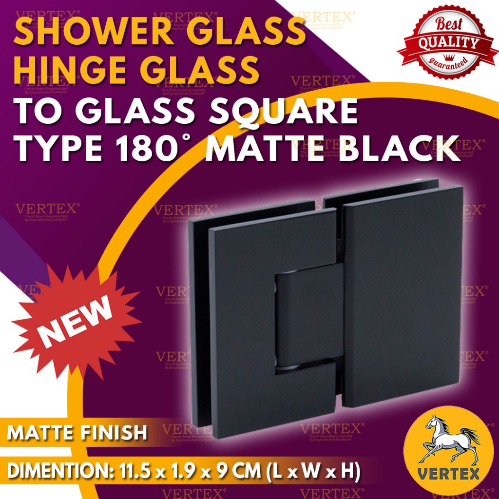 VERTEX [SH010] Shower Hinge 180 Degrees Glass to Glass Square Type