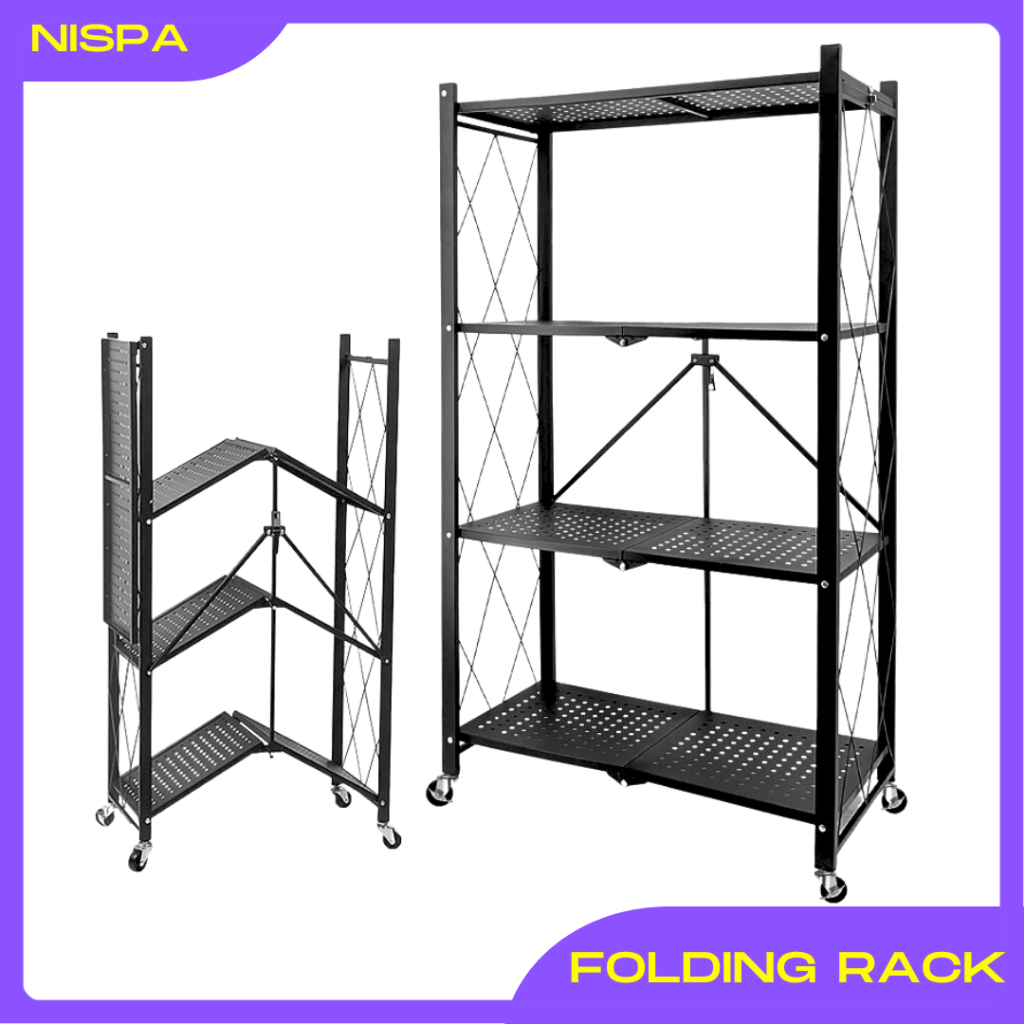 Foldable Storage Shelves 3/4- Tier Storage Shelf Rack Foldable Metal ...