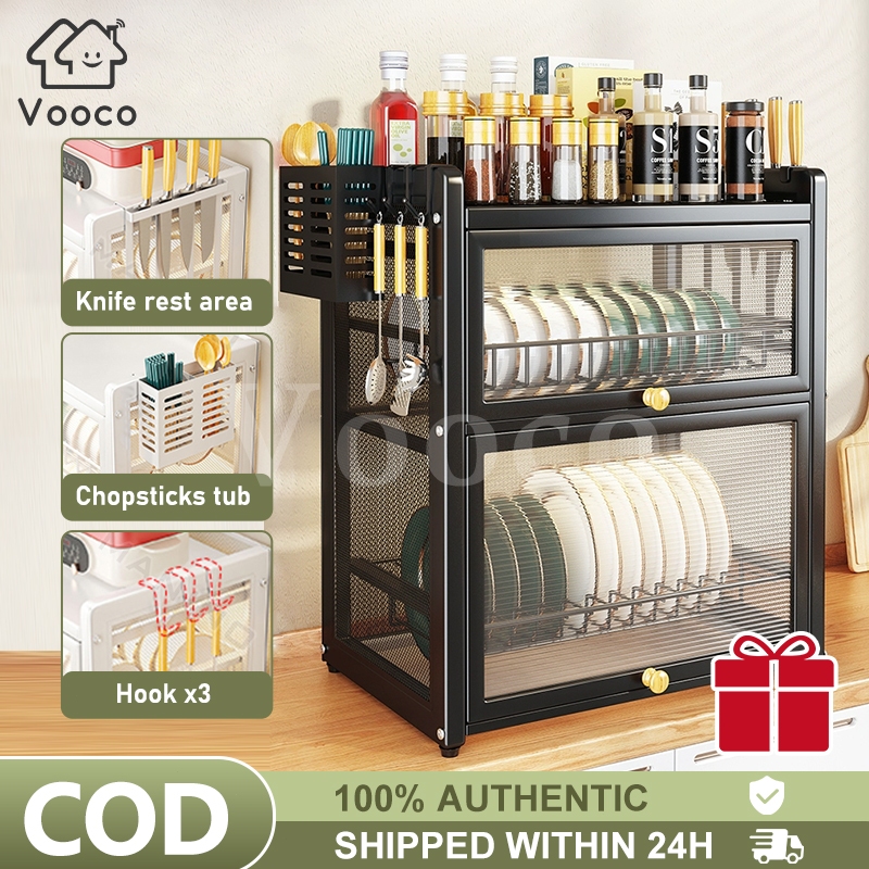 Vooco 3L Organizer Kitchen Cabinet Dish Rack With Cover And Drainer ...