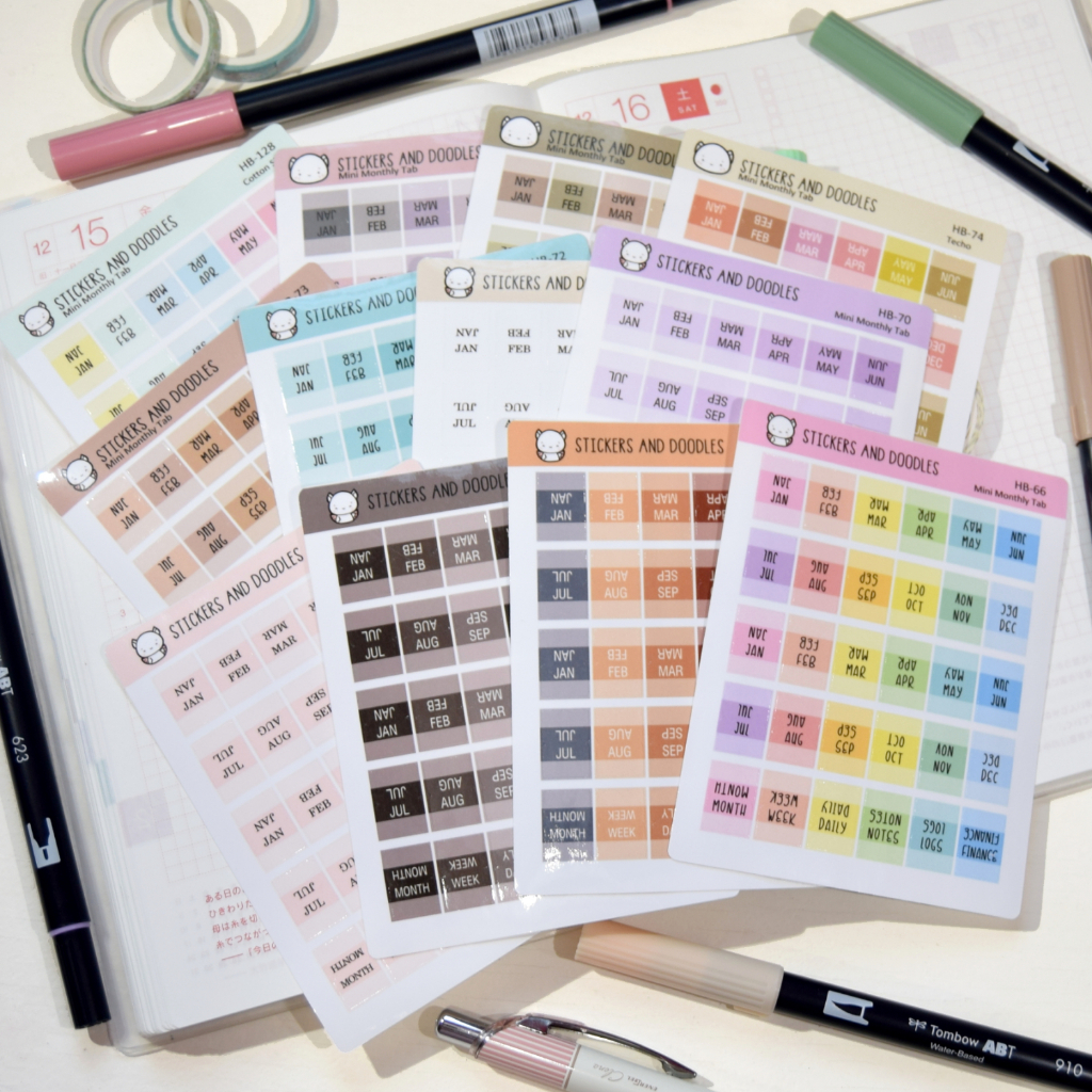 Hobonichi Monthly Planner Tabs | Mini Index Tab Sticker Sheet | Glossy ...