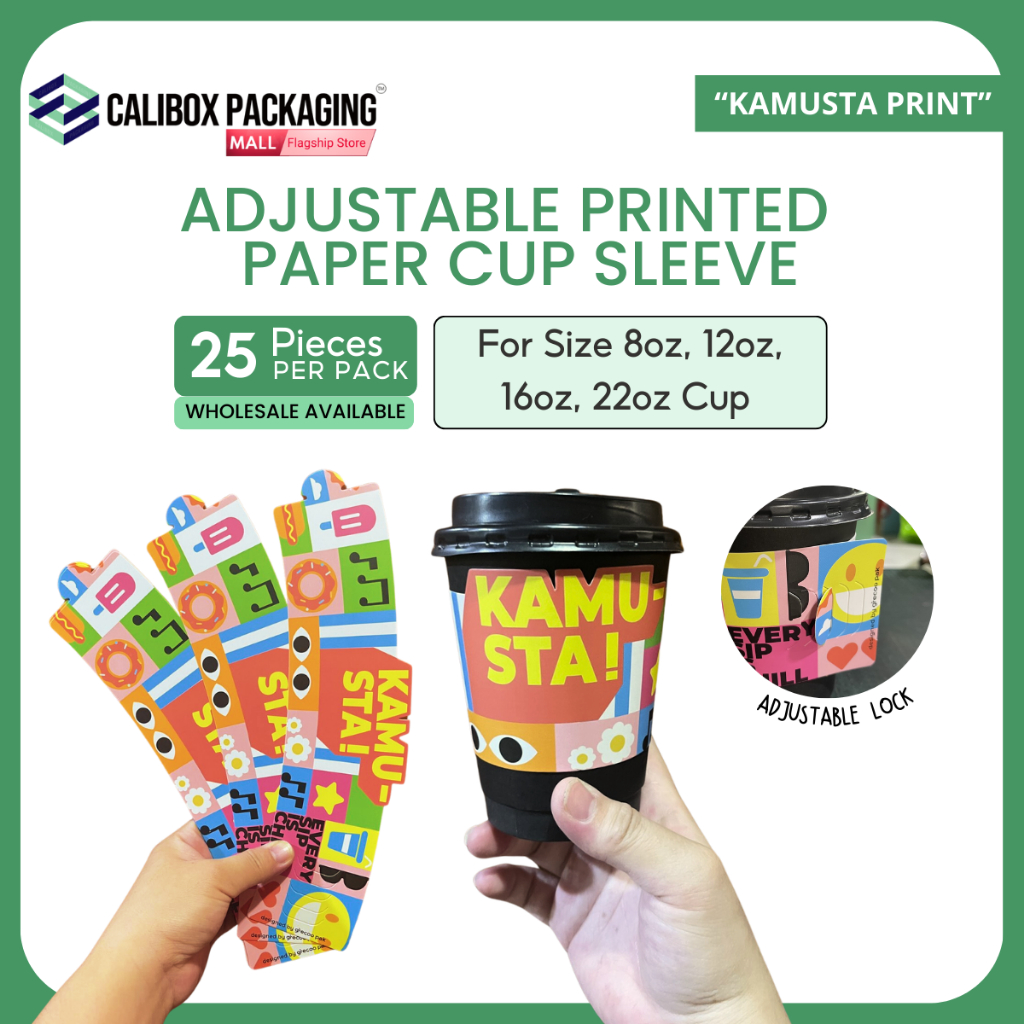 Calibox Disposable Printed Paper Cup Sleeves, Coffee Sleeves, Paper Cup
