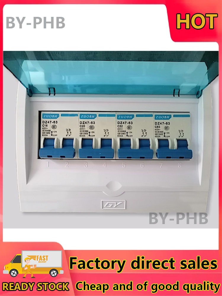 Distribution board box with circuit breaker device, one flush type for