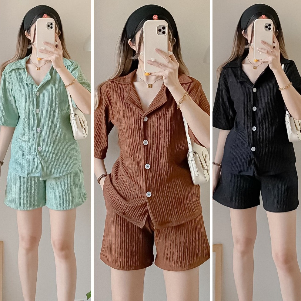 NADIA POLO WORKING BUTTONS & SHORTS WITH SIDE POCKETS TERNO ️ BARK ...