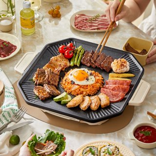 1 Set, Korean BBQ Grill Pan, Korean Grill, Korean Cookware Stove Top Grill,  Charcoal Grills, Smokeless Grill, Indoor Grill, Non Stick, Round Portable