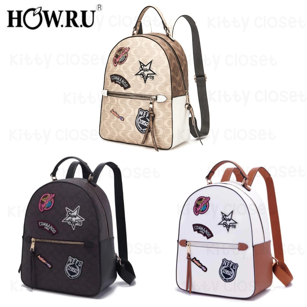 HOWRU LEATHER BACKPACK WITH PATCHES (LARGE) | Shopee Malaysia