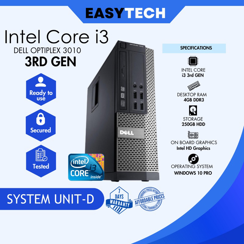 EASYTECH | CPU-C04 Intel Core i3 3rd Gen 4GB RAM DDR3 250GB HDD Dell ...