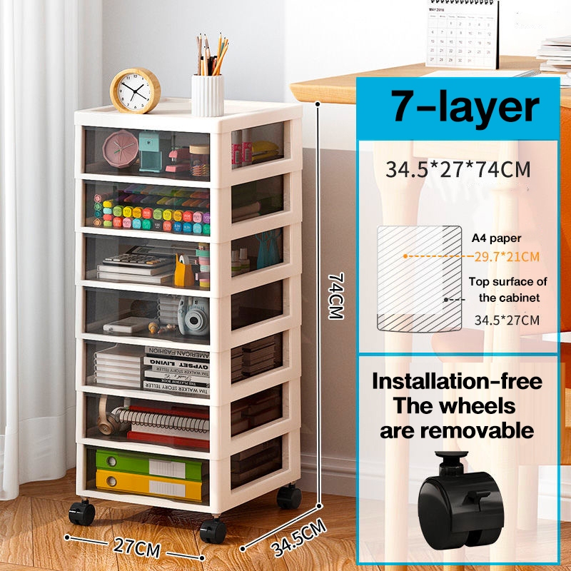 7 Layer File Storage With Wheel Office Desk Drawer