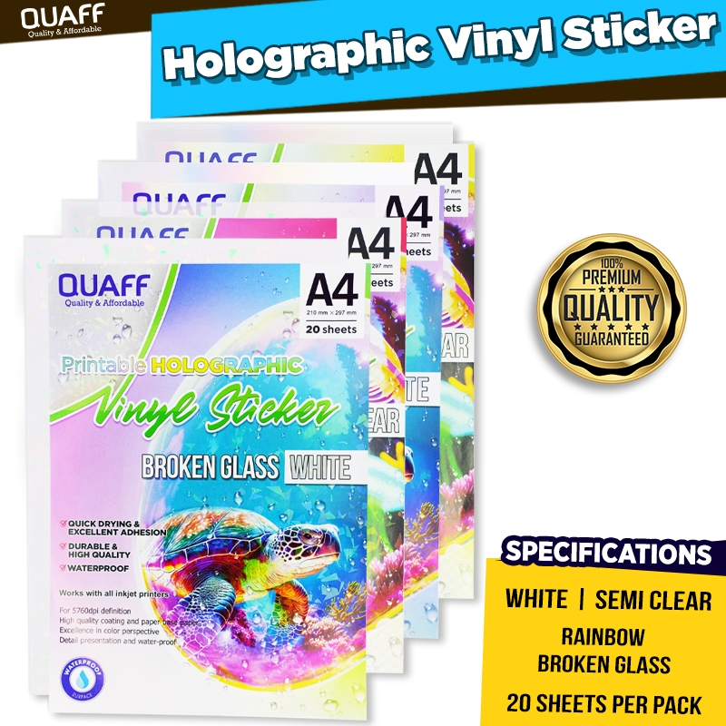 QUAFF Printable Hologram Vinyl Inkjet Sticker White A4 Size | Shopee ...