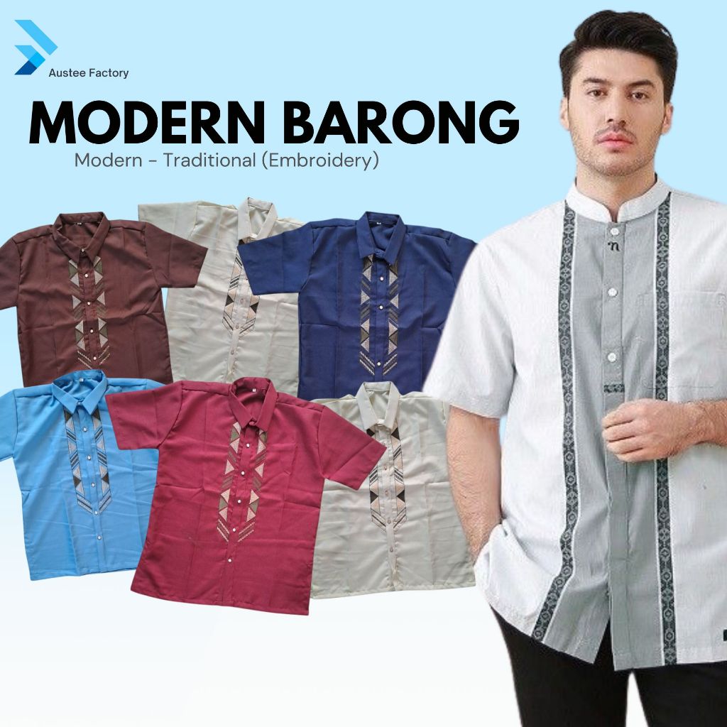 Austee Barong Polo Barong Embroid Washable Polo Tops Men Clothes Modern barong for Men Traditional Shopee Malaysia