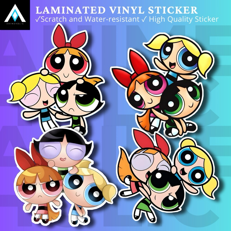 POWERPUFF GIRLS STICKERS BLOSSOM, BUTTERCUP, BUBBLES~ LAMINATED VINYL ...