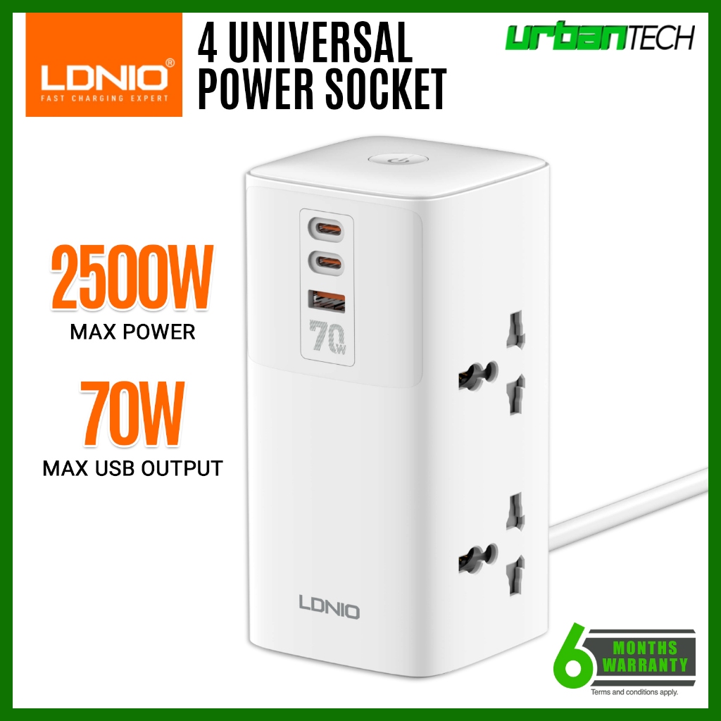 4 Universal Socket 2500W Tower Extension + 70W PD Super Fast Charging ...