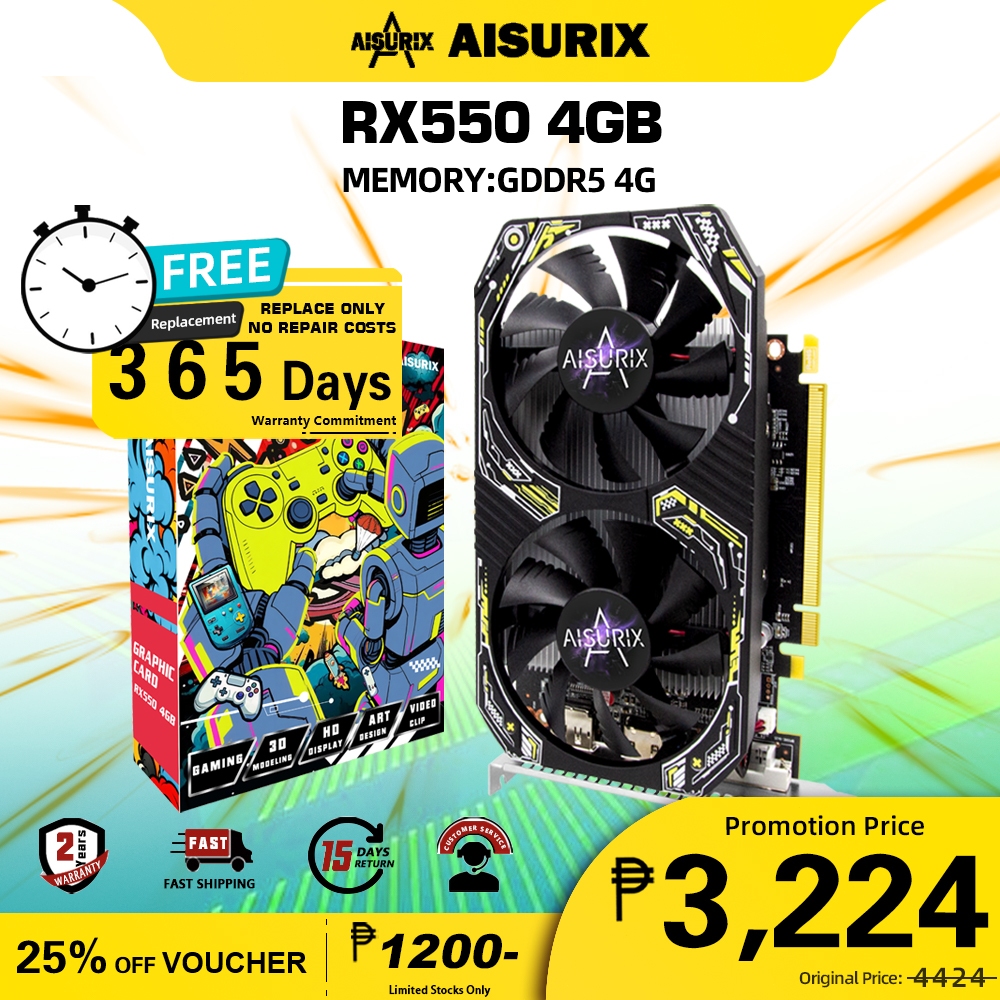 AISURIX NEW RX550 4G FLASH Graphics Card GDDR5 AMD GPU For Working ...
