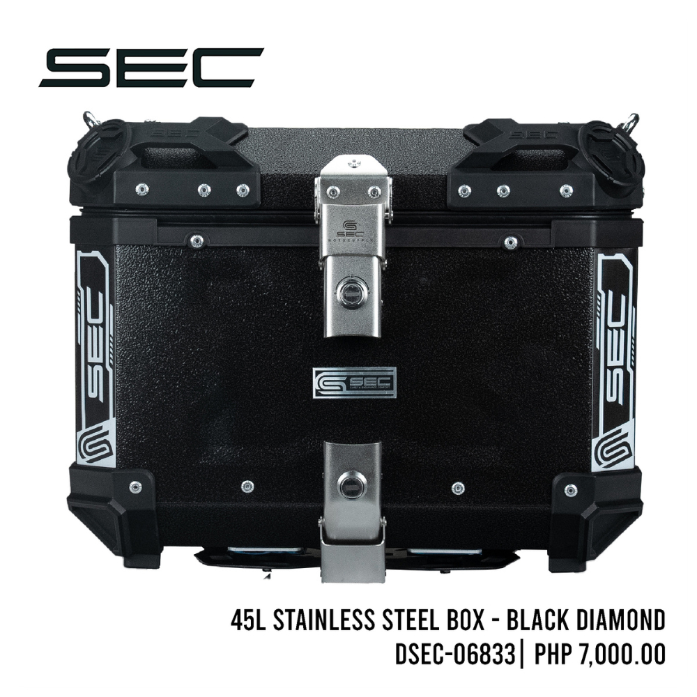 Sec Topbox 45 Liters Top Box for Motorcycle Stainless Steel Box - Black ...