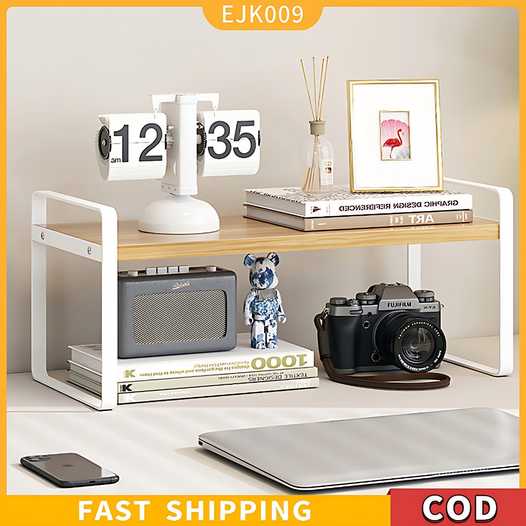2 Layer Desktop Rack Increased Rack Extendable Wooden Desk Monitor ...