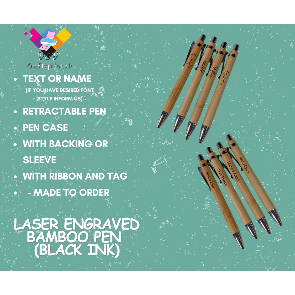 Personalized Laser Engraved Bamboo Pen (Black ink) | Shopee Malaysia