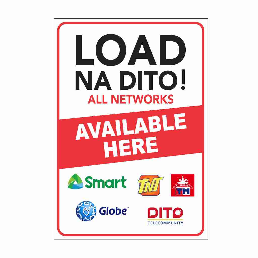 SIGNAGE - LOAD NA DITO ALL NETWORKS - AVAILABLE HERE - PVC PLASTIC ...