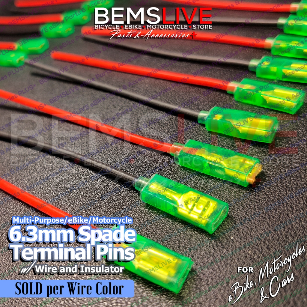 BEMS 6.3mm FEMALE Spade Connector with Wire and Insulator for Flat Horn ...